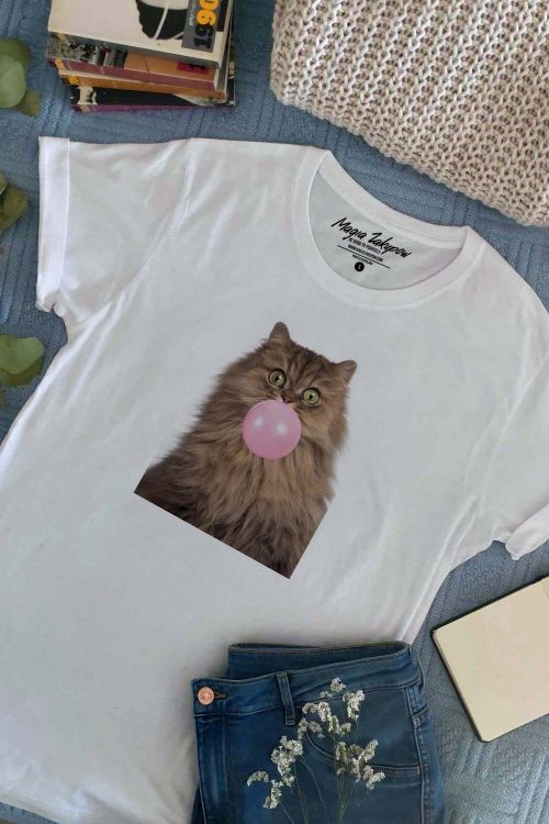 T-shirt Oversize Cat Bubble Gum