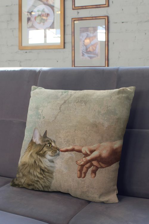 Poduszka Michelangelo Hands Cat Art