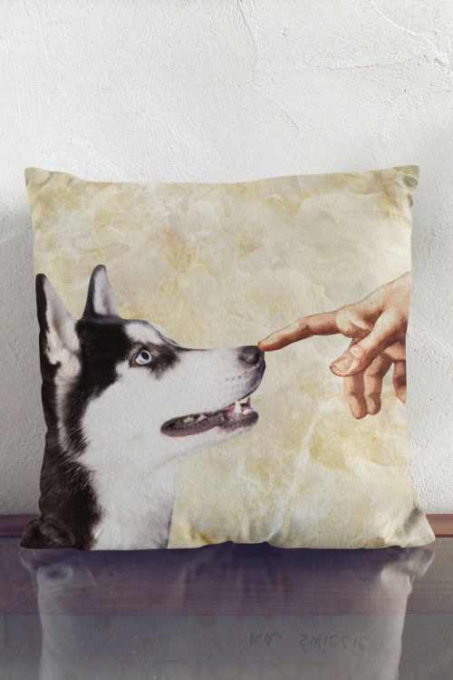Poduszka Michelangelo Hands Husky Art