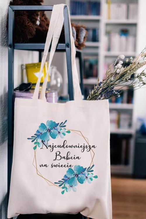 Torba Eko Najcudowniejsza Babcia niebieskie kwiaty