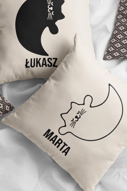 Komplet poduszek bawełnianych Canvas PERSONALIZACJA Ying and yang cats