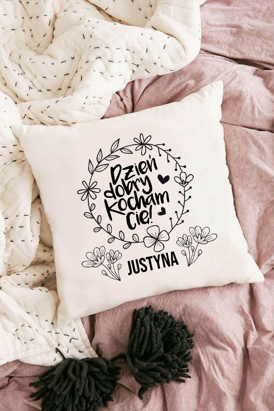 Poduszka Bawełniana Canvas Spersonalizowana Dzień dobry kocham Cię