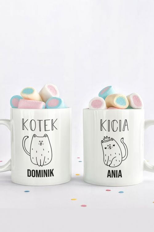 Komplet kubków dla par Walentynkowe kotki