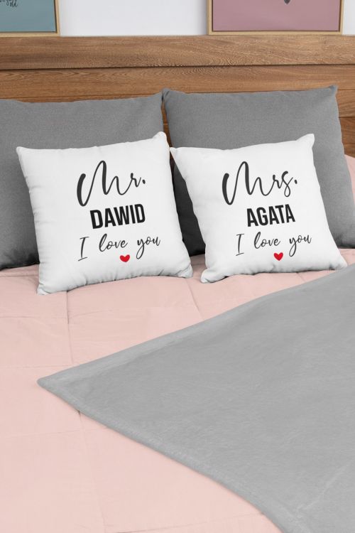Komplet poduszek bawełnianych PERSONALIZACJA Mrs. and Ms. Love