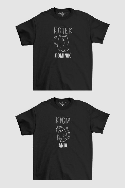 Komplet T-shirt dla par PERSONALIZACJA Walentynkowe kotki