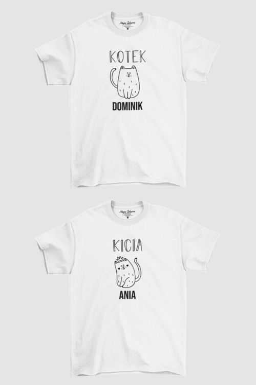 Komplet T-shirt dla par PERSONALIZACJA Walentynkowe kotki