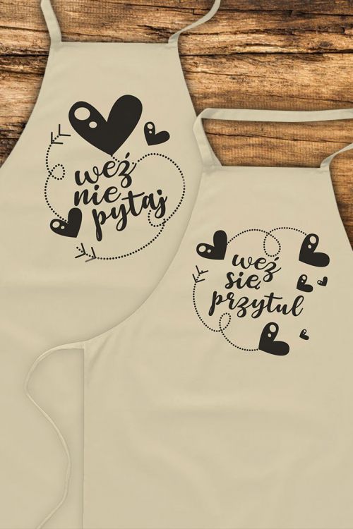 Komplet fartuchów bawełnianych Przytul nie pytaj para