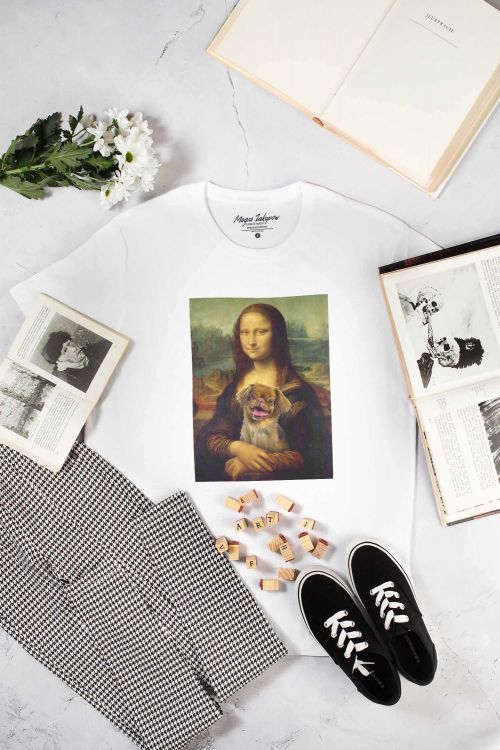 T-shirt Mona Lisa With Pekingese