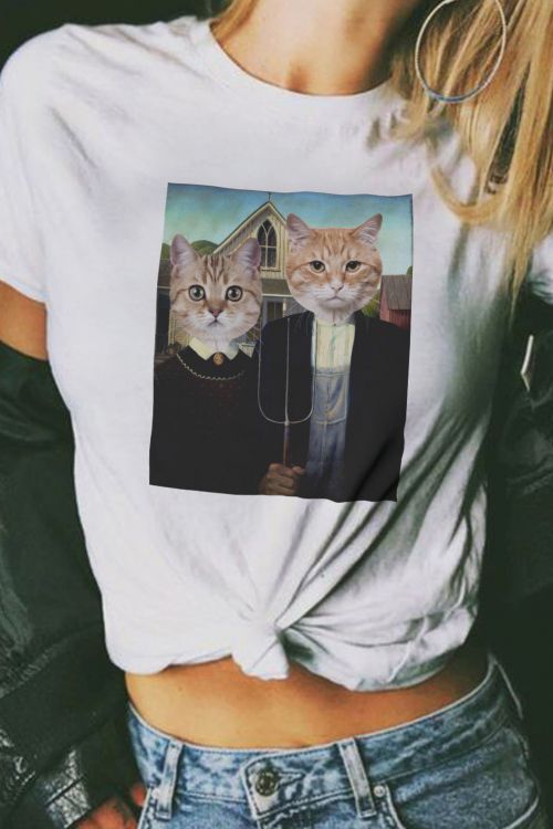 T-shirt American Gothic Cats