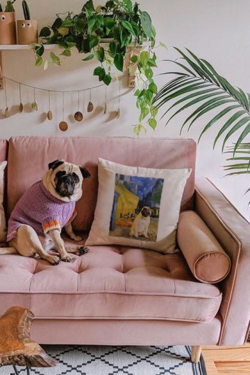 Poduszka Bawełniana Canvas Pug in the cafe