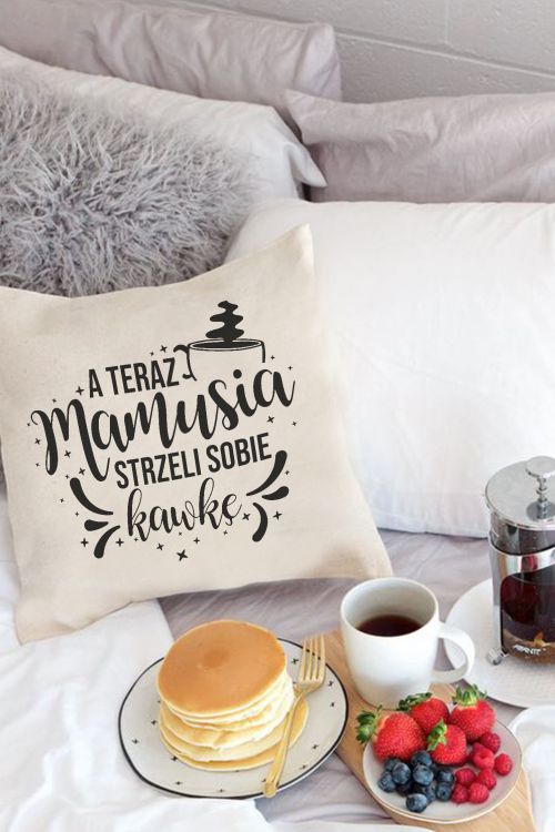 Poduszka Bawełniana Canvas Mamusia strzeli kawkę