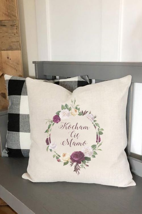 Poduszka Bawełniana Canvas Kocham Cię Mamo Kwiaty
