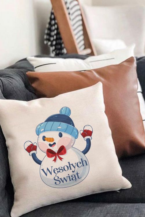 Poduszka Bawełniana Canvas Świąteczny Bałwanek