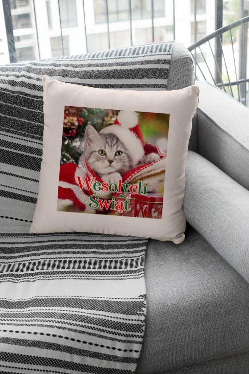 Poduszka bawełniana Canvas Kot Wesołych Świąt