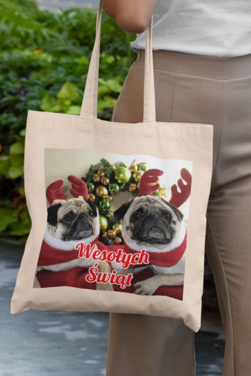 Torba eko Pug Wesołych Świąt