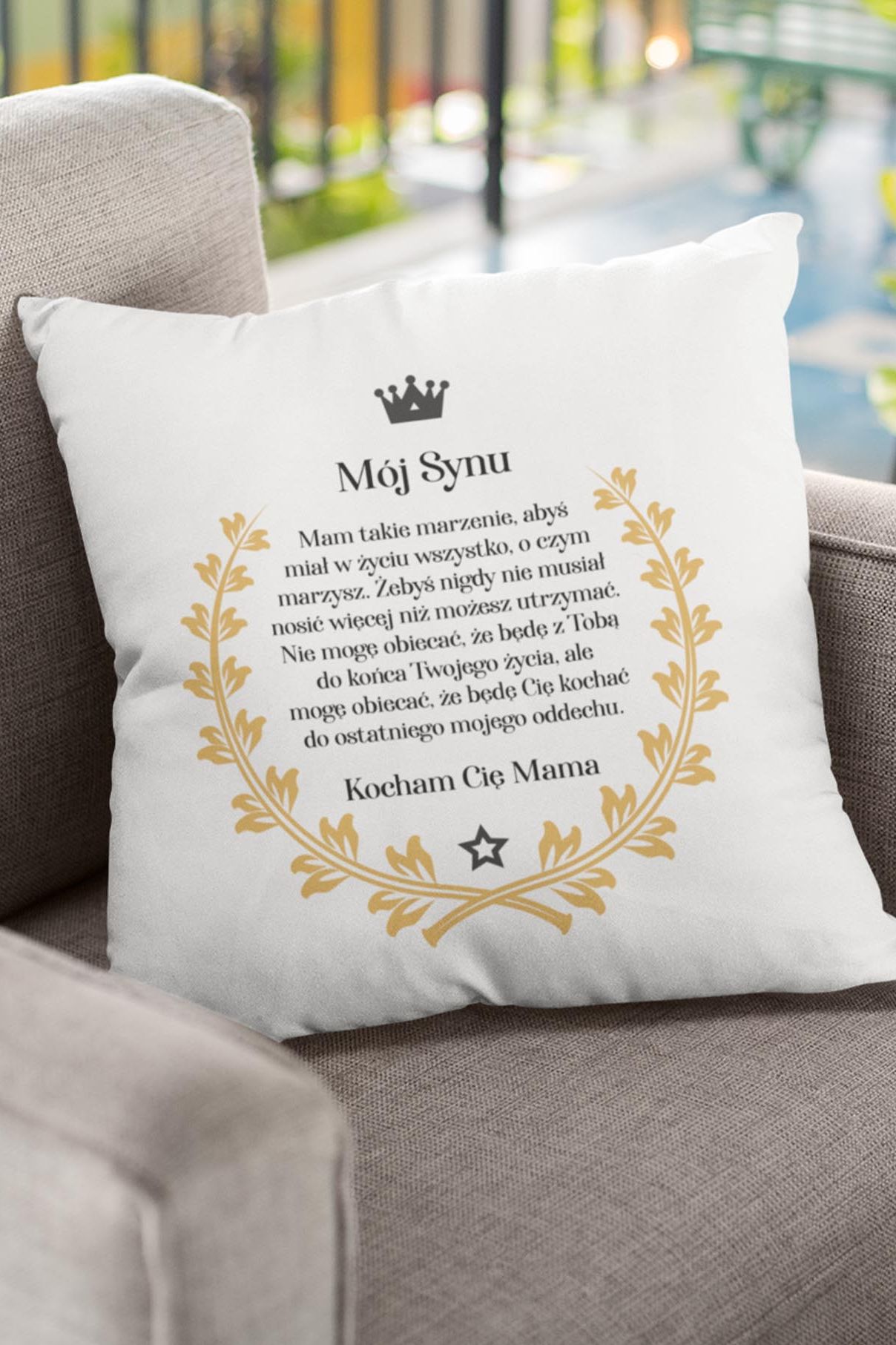 Poduszka bawełniana Canvas Mój Synu Kocham Cię Mama