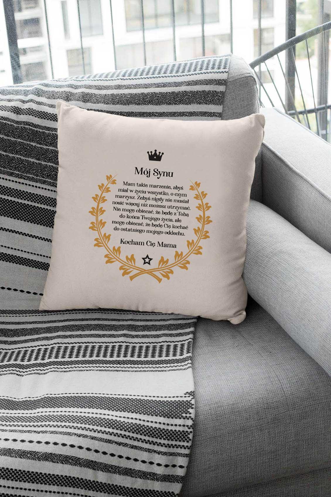 Poduszka bawełniana Canvas Mój Synu Kocham Cię Mama