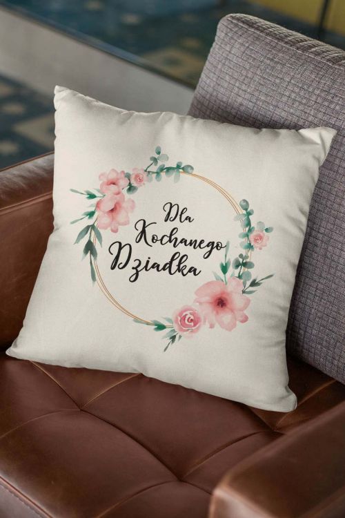 Poduszka Bawełniana Canvas Dla Kochanego Dziadka Różowe Kwiatki