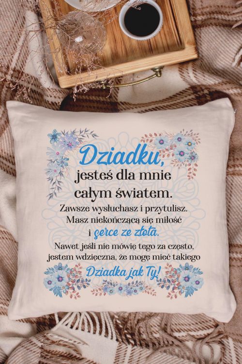 Poduszka Bawełniana Canvas Dziadek Całym Światem