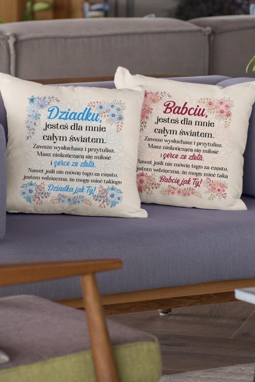 Komplet Poduszek Canvas Babcia i Dziadek Całym Światem