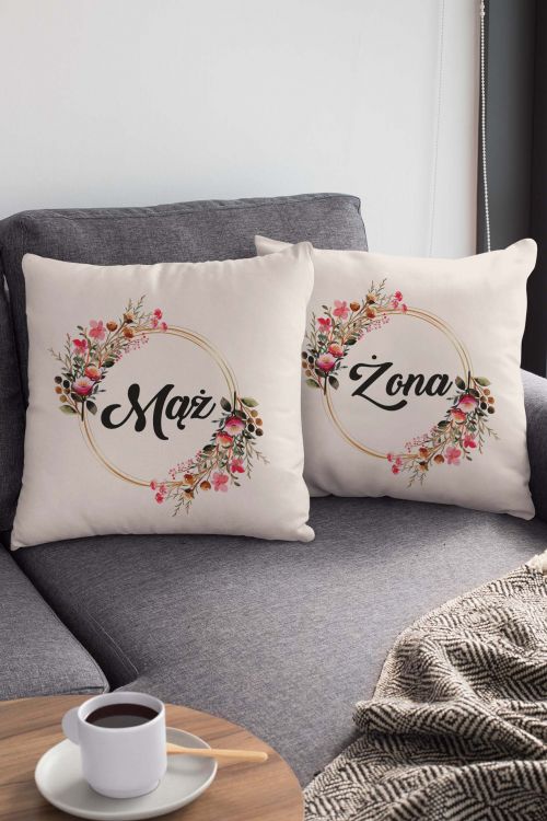 Komplet Poduszek Canvas Maż i Żona Kwiaty