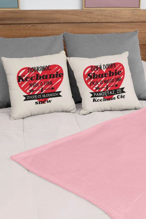 Komplet Poduszek Canvas Serca Dzień Dobry i Dobranoc