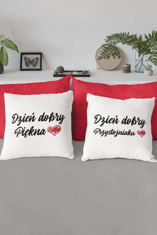 Komplet poduszek bawełnianych Dzień Dobry Serduszko