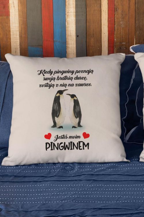 Poduszka Bawełniana Canvas Jesteś Moim Pingwinem