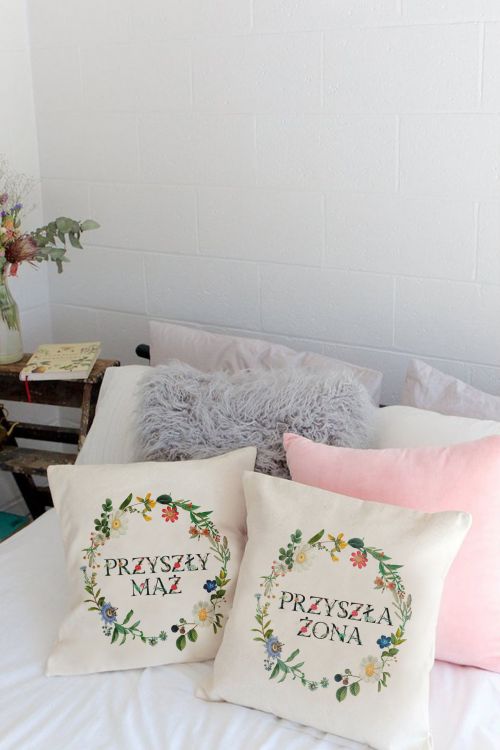 Komplet Poduszek Bawełnianych Canvas Przyszły Mąż i Żona