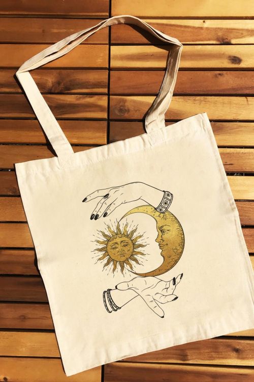Torba Eko Ecru Hand Draw Gold Moon