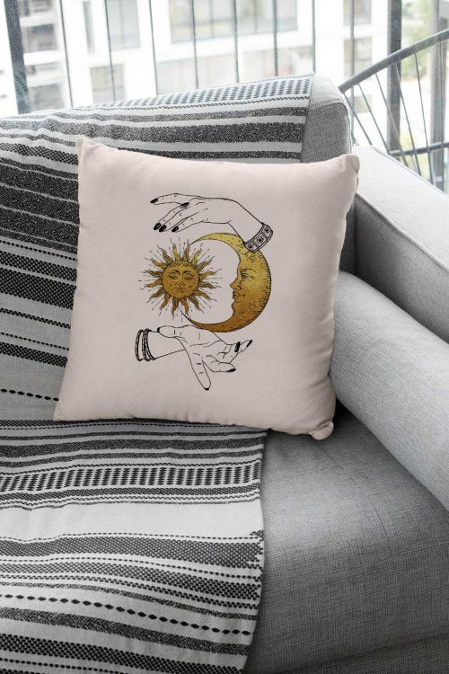 Poduszka bawełniana Canvas Hand Draw Gold Moon 