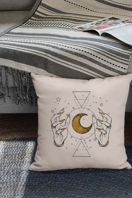 Poduszka bawełniana Canvas Gold Moon Hands