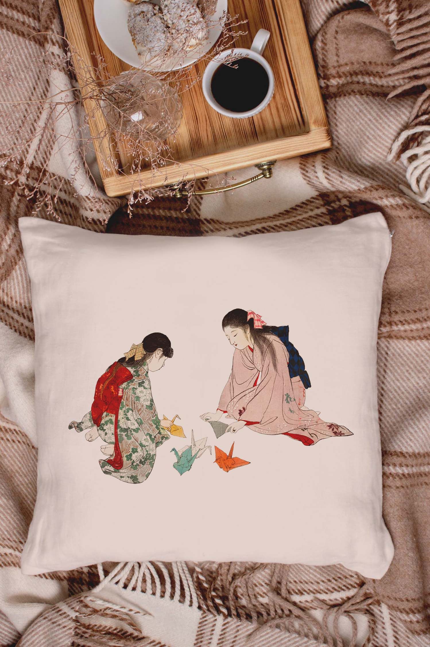 Poduszka Bawełniana Canvas Japanese Paper Cranes