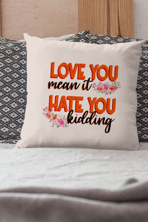 Poduszka bawełniana Canvas Love You Hate You Flowers