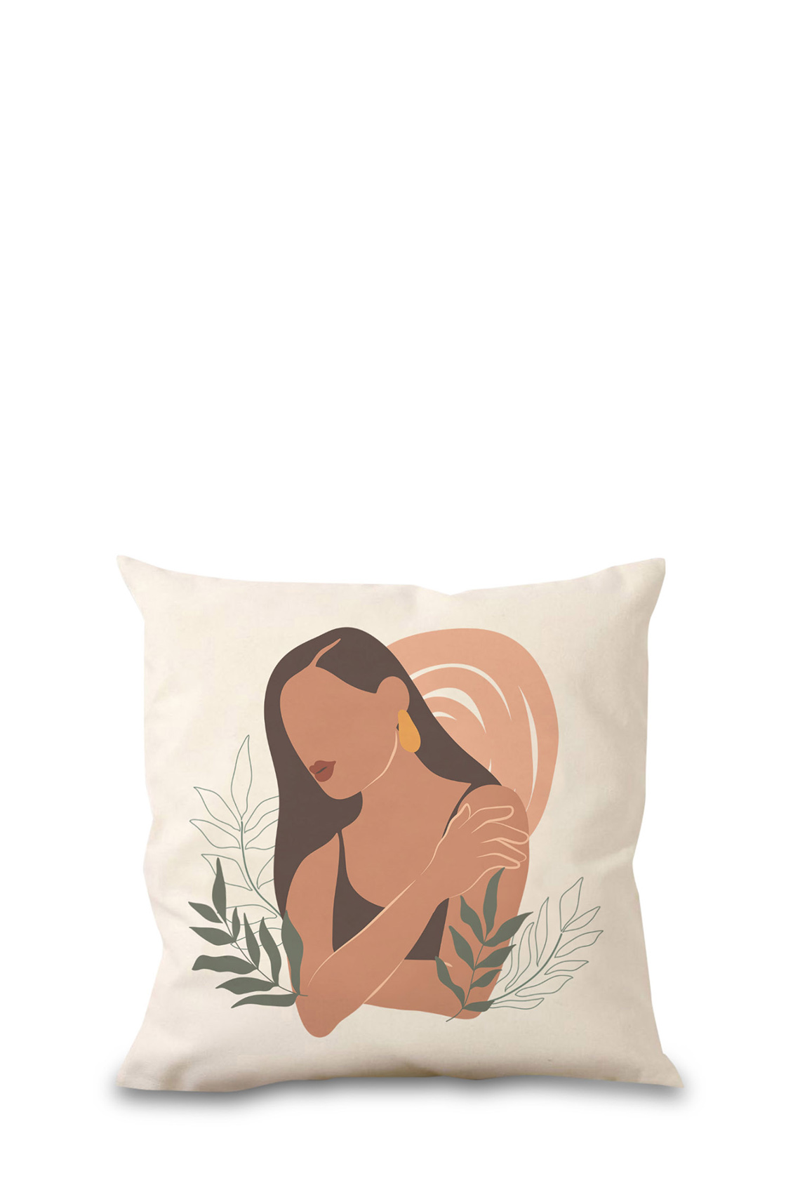 Poduszka bawełniana Canvas Abstract Woman Green Leaves