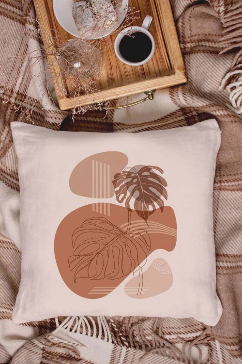 Poduszka bawełniana Canvas Monstera Art Abstract Brown