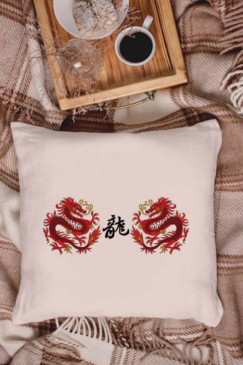 Poduszka bawełniana Canvas Chinese Dragons