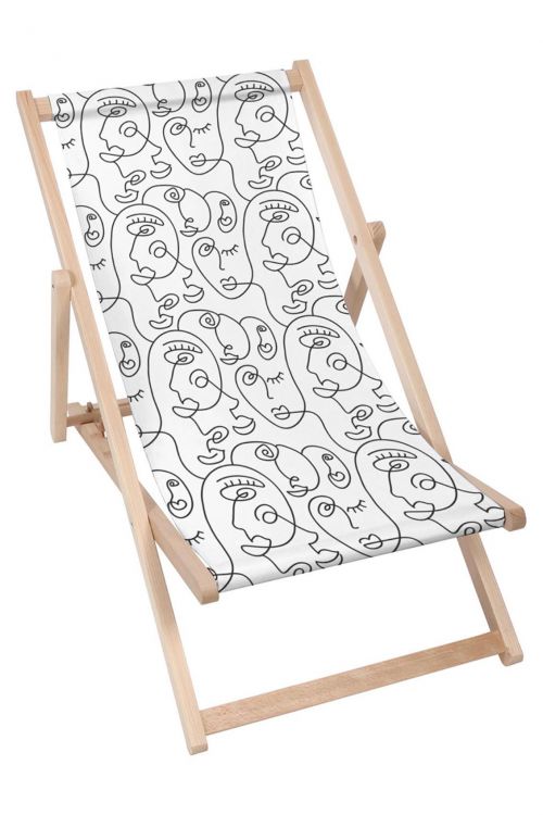 Leżak drewniany Abstract Face White