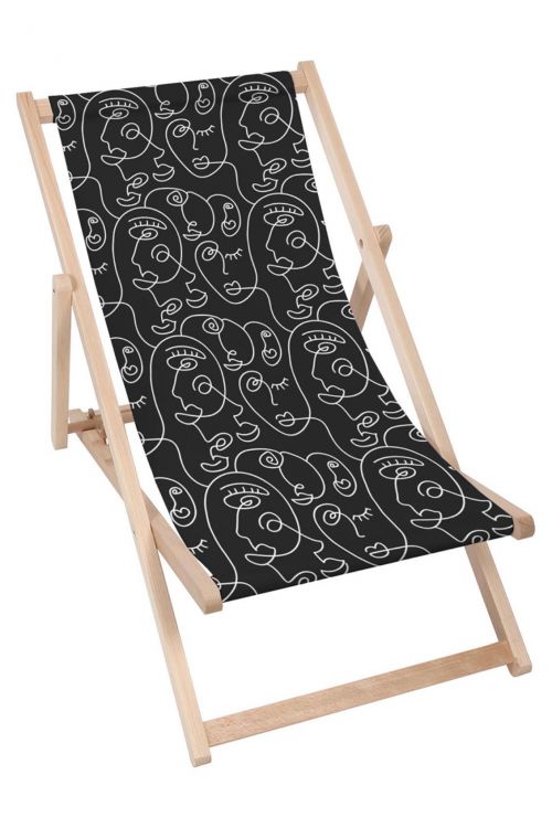Leżak drewniany Abstract Face Black