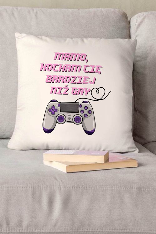 Poduszka bawełniana Canvas Mamo Kocham Cię Bardziej niż Gry