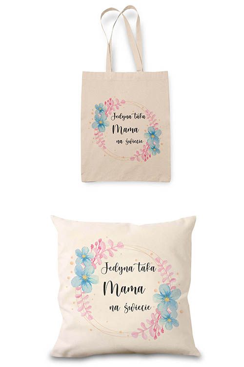 Zestaw Prezentowy Poduszka i Torba Eko Ecru Jedyna Taka Mama