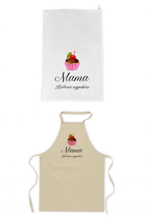 Zestaw Prezentowy Fartuch i Ręcznik kuchenny Mama Królowa Wypieków