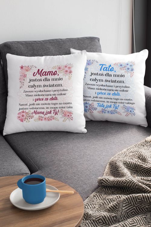 Komplet Poduszek Bawełnianych Mama Tata Cały Świat