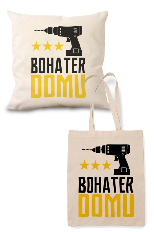Zestaw Prezentowy Poduszka i Torba Eko Ecru Bohater Domu