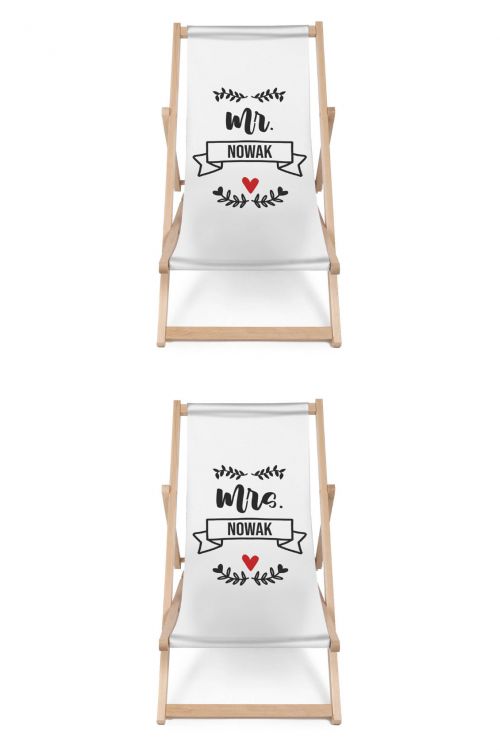 Komplet Leżaków Personalizacja Mr. & Mrs. Wstęga