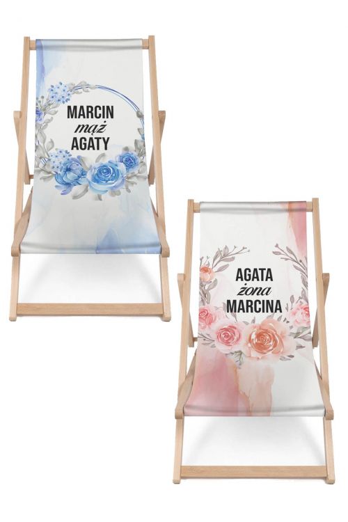 Komplet Leżaków Personalizacja Kwiatowe Małżeństwo