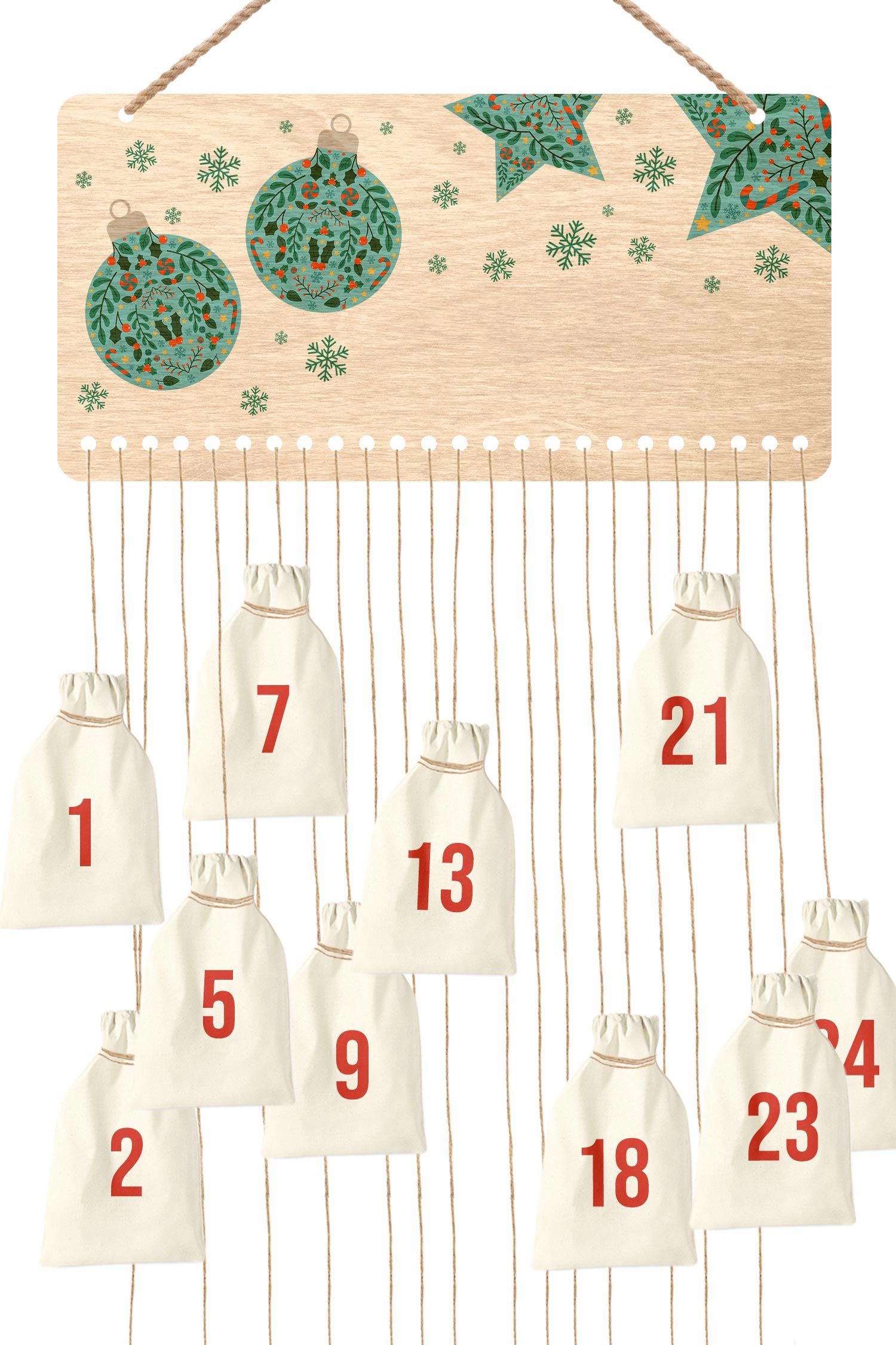 Kalendarz Adwentowy ze sklejki Bombki PERSONALIZACJA 