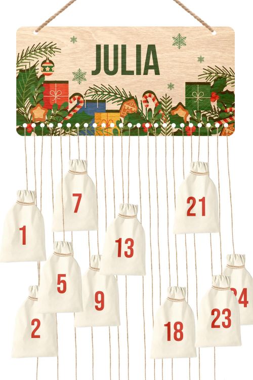 Kalendarz Adwentowy ze sklejki Idą Święta PERSONALIZACJA