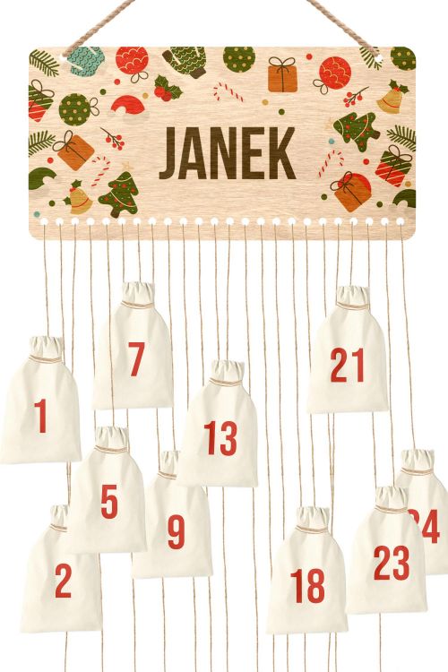 Kalendarz Adwentowy ze sklejki Zima PERSONALIZACJA 