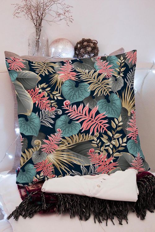 Poduszka Dark Tropical Leaves